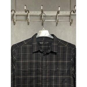 Mountain Hardwear Shirt Men L Gray Plaid Button Stretchstone L/S Flannel OM0090